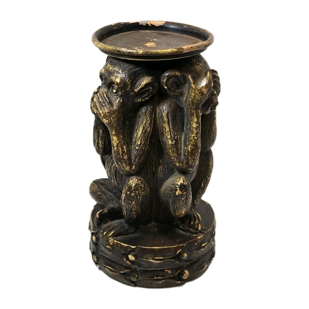 🐒 Monkey See No Evil, Hear No‎ Evil, Speak No Evil Pillar Jar Candle Holder - Picture 5 of 6